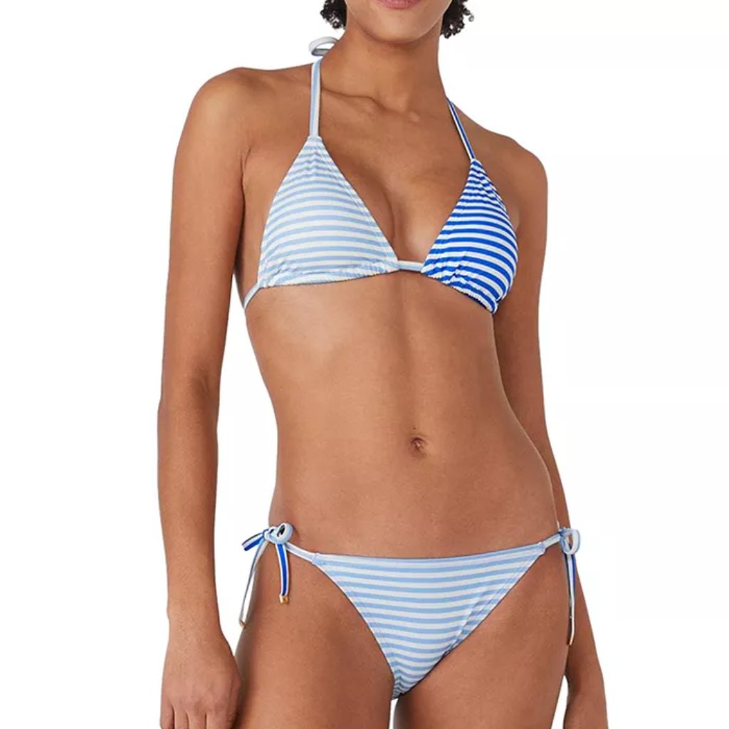 Nwt Kate Spade Spring Water Striped Triangle Bikini Top & String Bottoms Set Xl